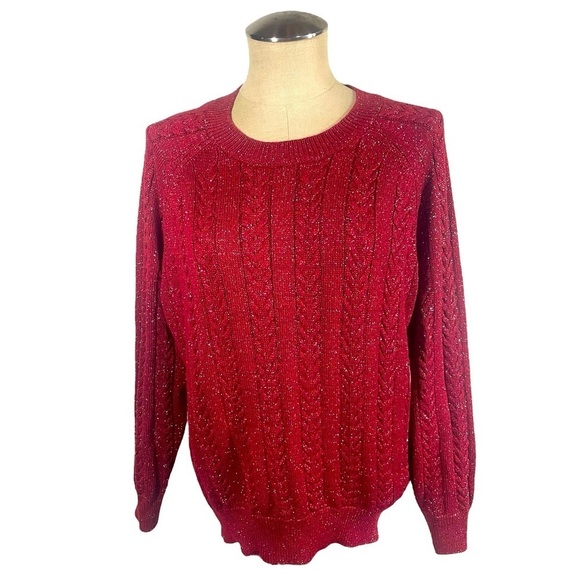 Athleta Merino Wool Blend Women’s Crossroads Crewneck Sweater Red Metallic Med - Picture 3 of 9